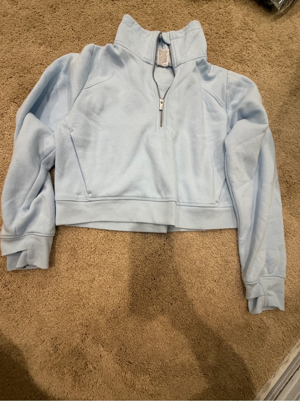 Al in Motion Light Blue Cropped Quarter Zip Sweatshirt Pullover, Size Small